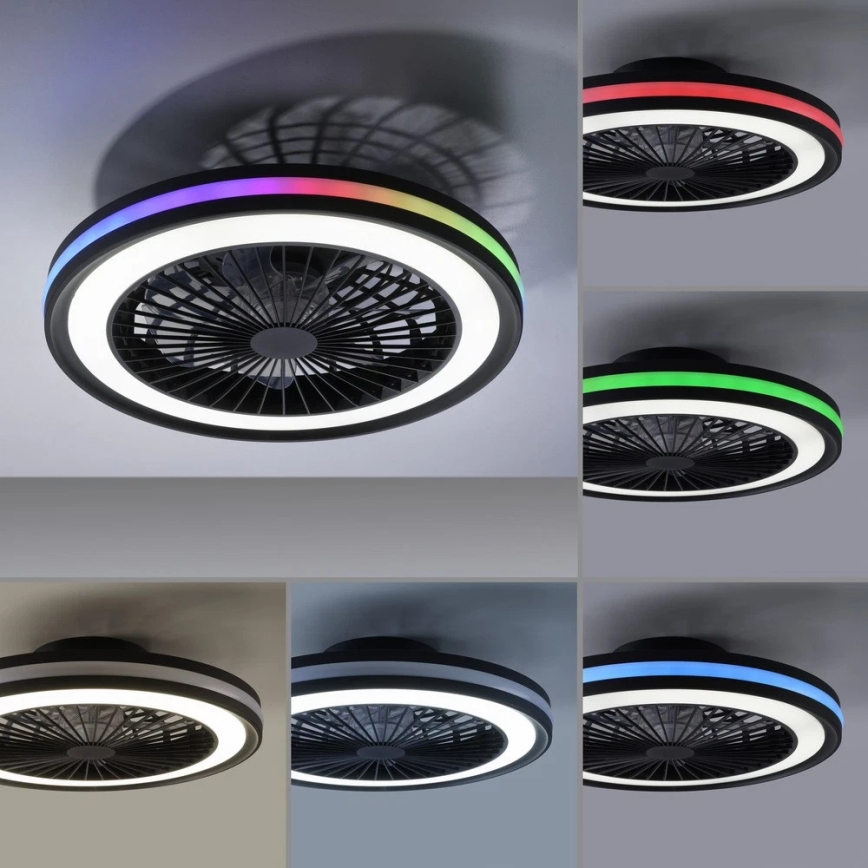 JUST LIGHT. 14649-18 - LED RGBW dimmbarer Deckenventilator mit Licht BRANDON LED/36W/230V 2700-5000K Ø 46,5 cm schwarz + Fernbedienung