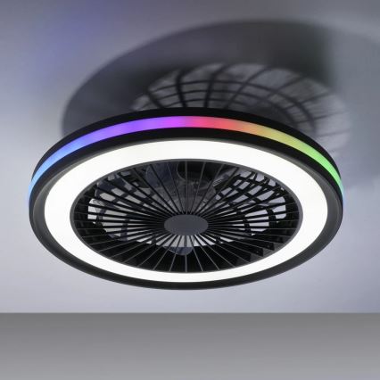 JUST LIGHT. 14649-18 - LED RGBW dimmbarer Deckenventilator mit Licht BRANDON LED/36W/230V 2700-5000K Ø 46,5 cm schwarz + Fernbedienung