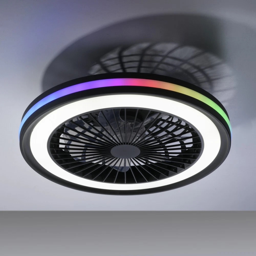 JUST LIGHT. 14649-18 - LED RGBW dimmbarer Deckenventilator mit Licht BRANDON LED/36W/230V 2700-5000K Ø 46,5 cm schwarz + Fernbedienung