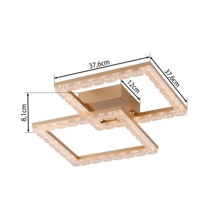 JUST LIGHT. 14732-60 - LED-Deckenleuchte GLITRA LED/17,5W/230V 37,6x37,6 cm goldfarben