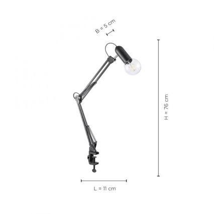 JUST LIGHT. 14773-18 - Tischleuchte mit Klemme TURN ME 1xE27/60W/230V schwarz