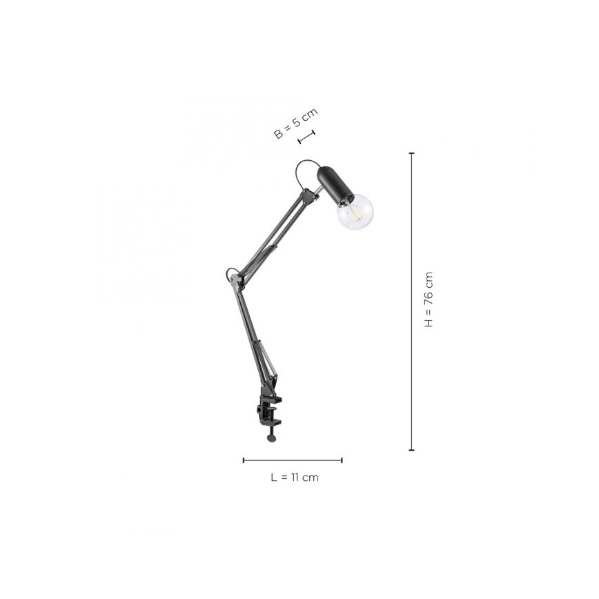 JUST LIGHT. 14773-18 - Tischleuchte mit Klemme TURN ME 1xE27/60W/230V schwarz