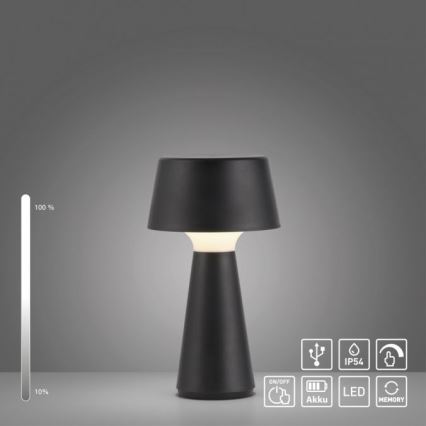 JUST LIGHT. 19260-18 - LED dimmbare Touch-Außenleuchte ABERA LED/3W/3,7V 2000 mAh USB IP54 schwarz