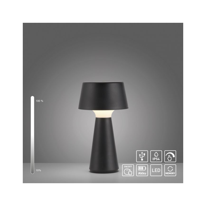 JUST LIGHT. 19260-18 - LED dimmbare Touch-Außenleuchte ABERA LED/3W/3,7V 2000 mAh USB IP54 schwarz