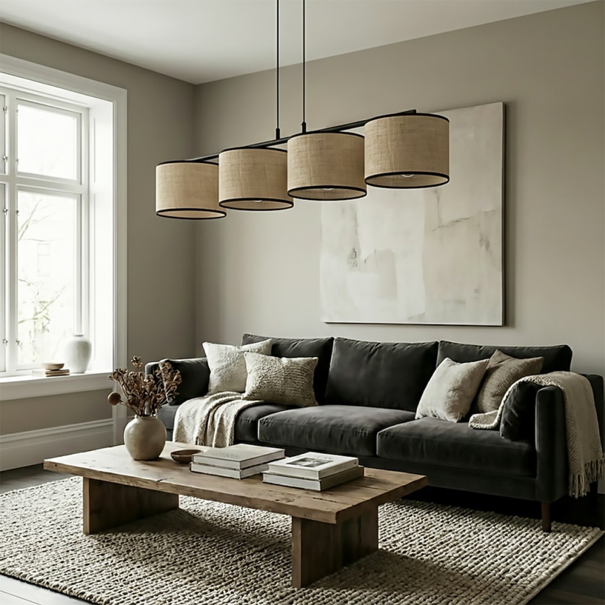 Kabel-Hängeleuchte ECO 4xE27/15W/230V beige/Rattan