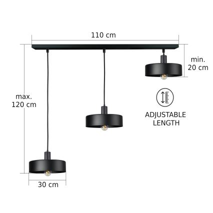 Kabel-Pendelleuchte ARCANE 3xE27/60W/230V schwarz
