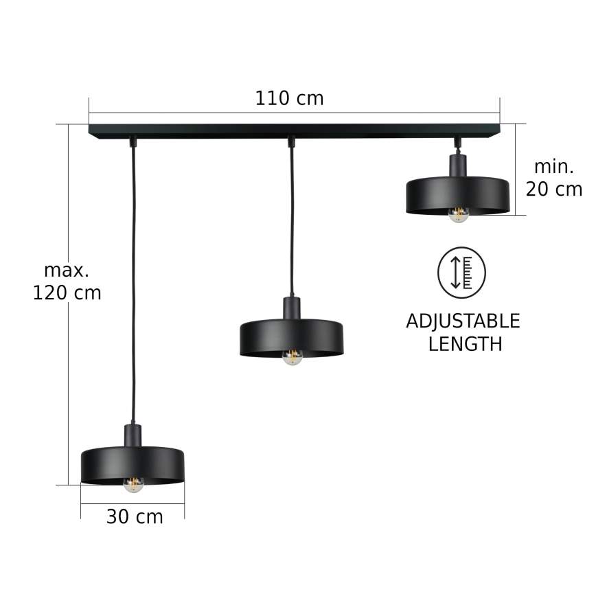 Kabel-Pendelleuchte ARCANE 3xE27/60W/230V schwarz