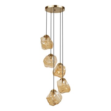 Kabel-Pendelleuchte CRISTAL 5xE14/15W/230V Messing/rauchbeige
