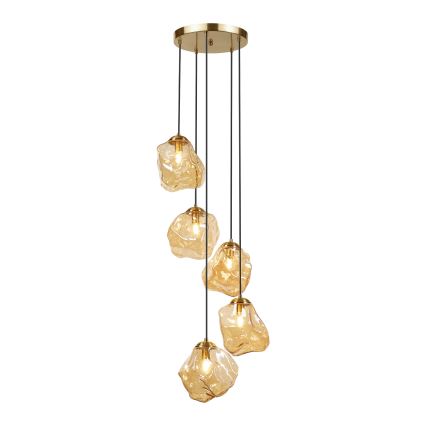 Kabel-Pendelleuchte CRISTAL 5xE14/15W/230V Messing/rauchbeige