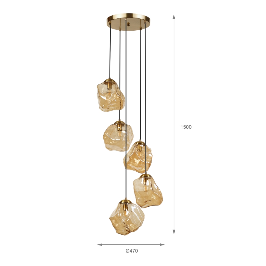 Kabel-Pendelleuchte CRISTAL 5xE14/15W/230V Messing/rauchbeige