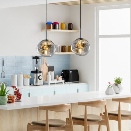 Kabel-Pendelleuchte CRUMPLED, 1xE27/24W/230V, Ø 18 cm, rauchgrau