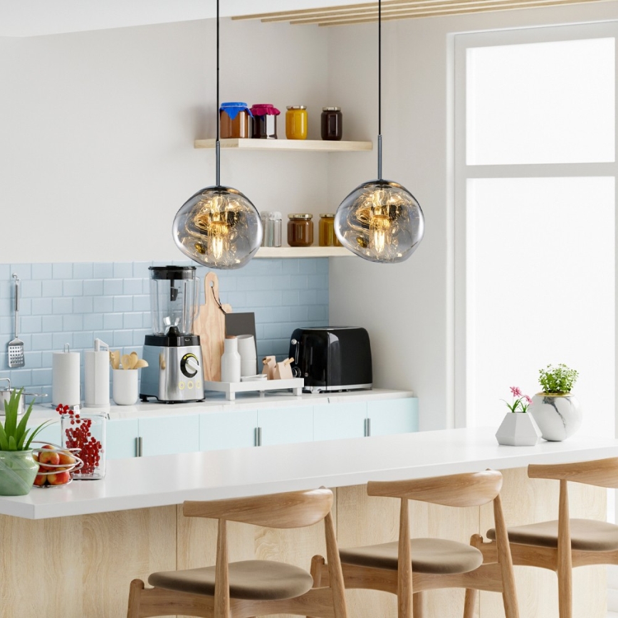 Kabel-Pendelleuchte CRUMPLED, 1xE27/24W/230V, Ø 18 cm, rauchgrau