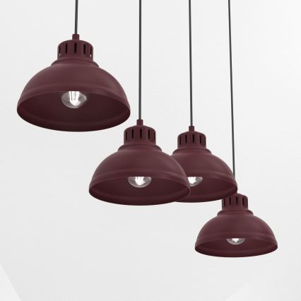 Kabel-Pendelleuchte SVEN 4xE27/15W/230V burgunderrot