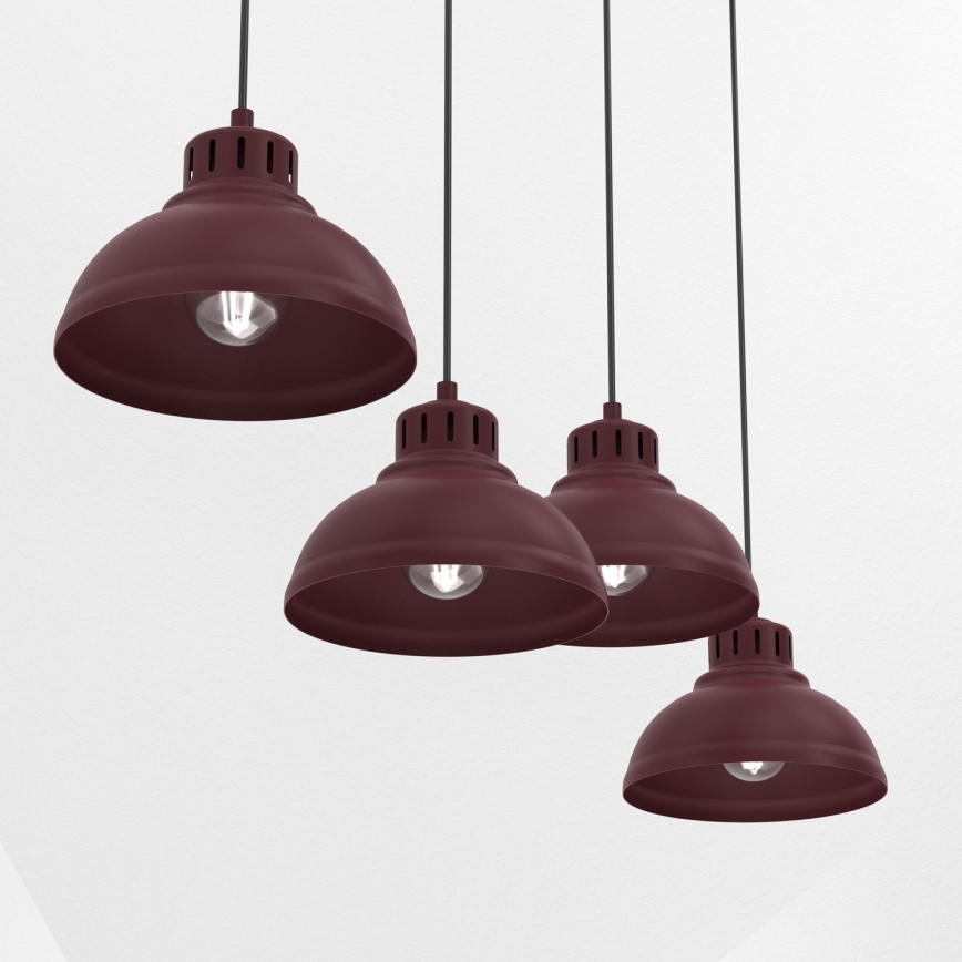 Kabel-Pendelleuchte SVEN 4xE27/15W/230V burgunderrot