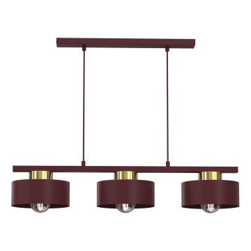 Kabelabhängige Hängeleuchte MARTI 3xE27/15W/230V Burgunderrot/Gold