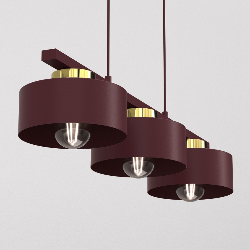 Kabelabhängige Hängeleuchte MARTI 3xE27/15W/230V Burgunderrot/Gold