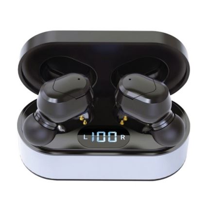 Kabellose SPORT-Kopfhörer Bluetooth V5.0 + LED-Ladestation Schwarz 300 mAh + 2x 40 mAh