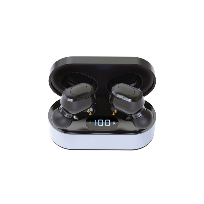 Kabellose SPORT-Kopfhörer Bluetooth V5.0 + LED-Ladestation Schwarz 300 mAh + 2x 40 mAh