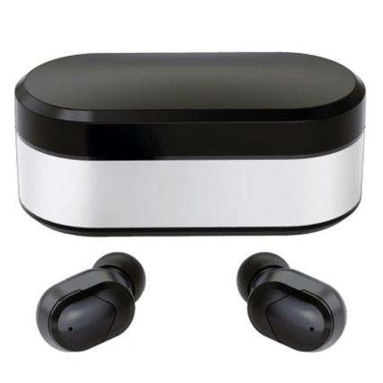 Kabellose SPORT-Kopfhörer Bluetooth V5.0 + LED-Ladestation Schwarz 300 mAh + 2x 40 mAh