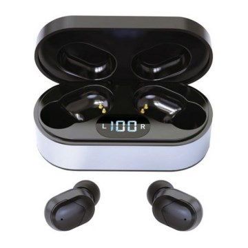 Kabellose SPORT-Kopfhörer Bluetooth V5.0 + LED-Ladestation Schwarz 300 mAh + 2x 40 mAh