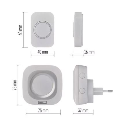 Kabellose Türklingel für 230V-Steckdose + 1x CR2032 IP44 Weiß