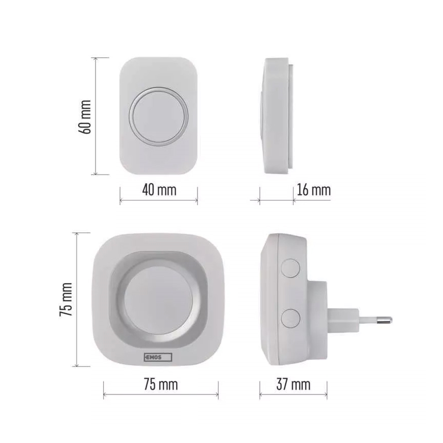 Kabellose Türklingel für 230V-Steckdose + 1x CR2032 IP44 Weiß