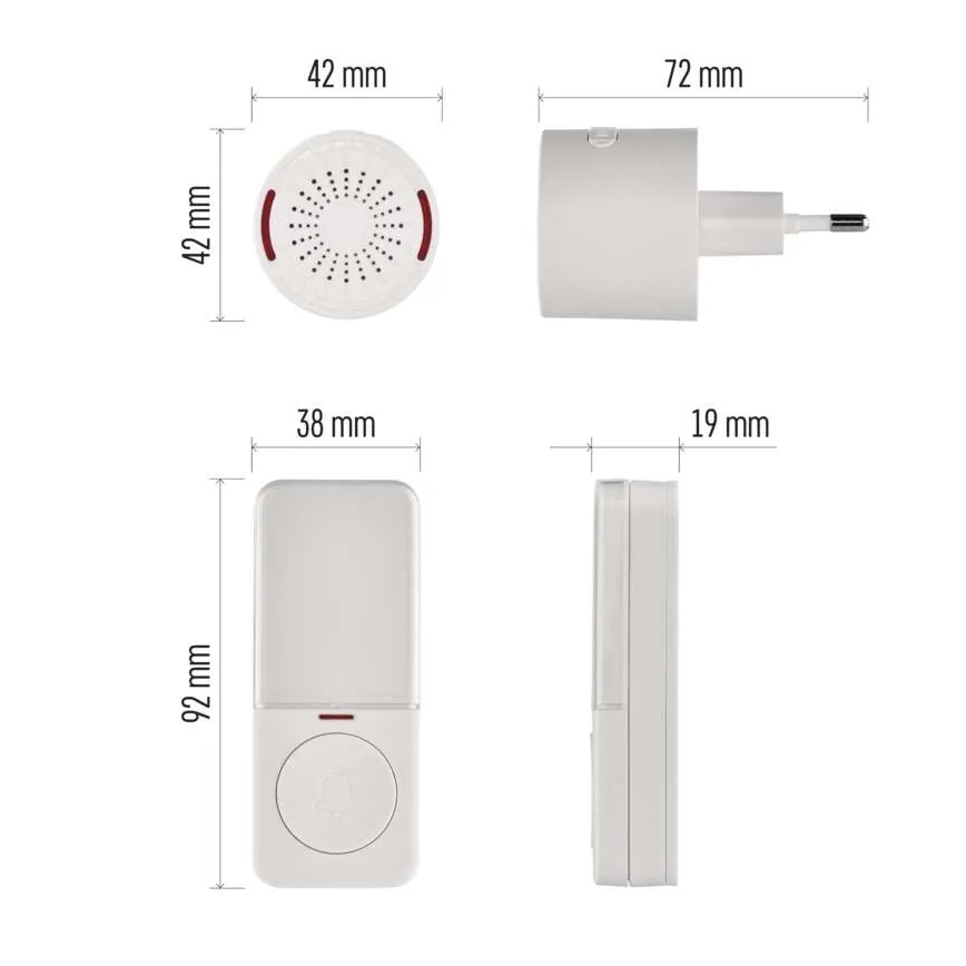 Kabellose Türklingel für Steckdose 230V + 1xCR2032 weiß