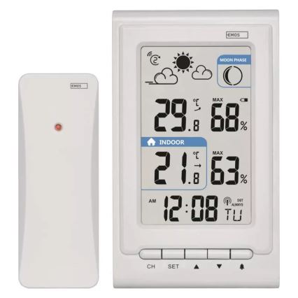 Kabellose Wetterstation mit Wecker 2xAAA + 2xAA weiß
