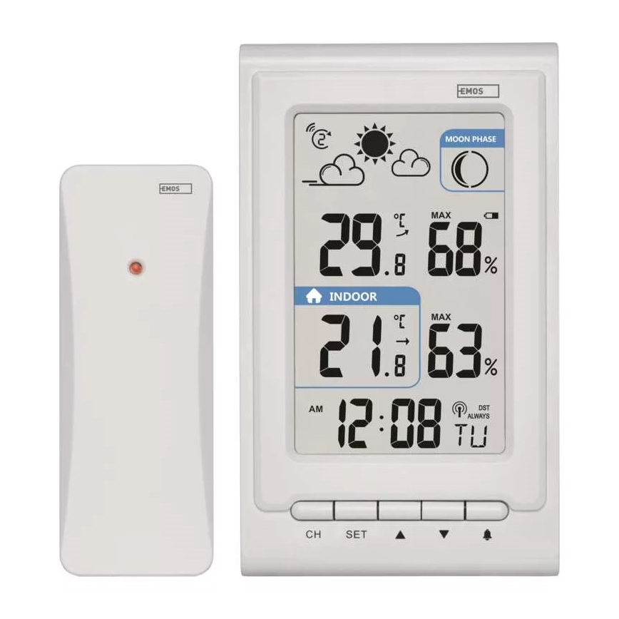 Kabellose Wetterstation mit Wecker 2xAAA + 2xAA weiß