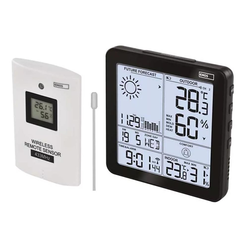 Kabellose Wetterstation mit Wecker 3xAA + 2xAAA schwarz