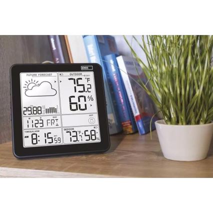 Kabellose Wetterstation mit Wecker 3xAA + 2xAAA schwarz