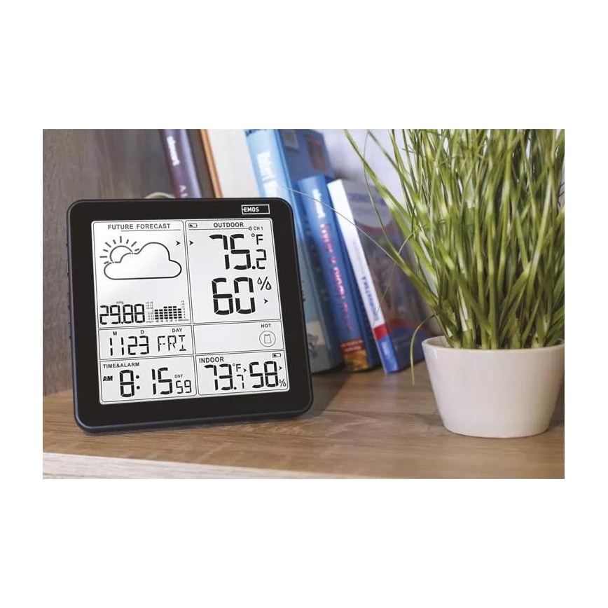 Kabellose Wetterstation mit Wecker 3xAA + 2xAAA schwarz