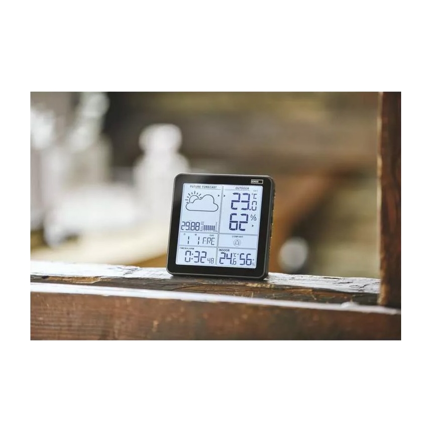 Kabellose Wetterstation mit Wecker 3xAA + 2xAAA schwarz