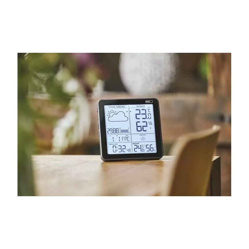 Kabellose Wetterstation mit Wecker 3xAA + 2xAAA schwarz