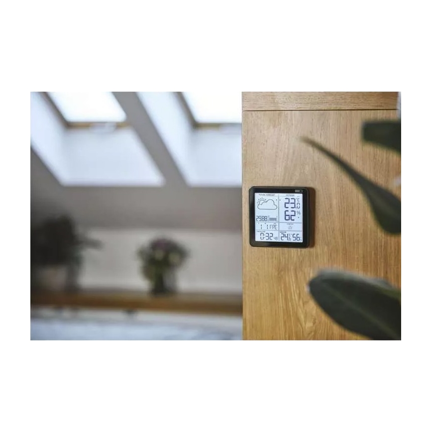 Kabellose Wetterstation mit Wecker 3xAA + 2xAAA schwarz