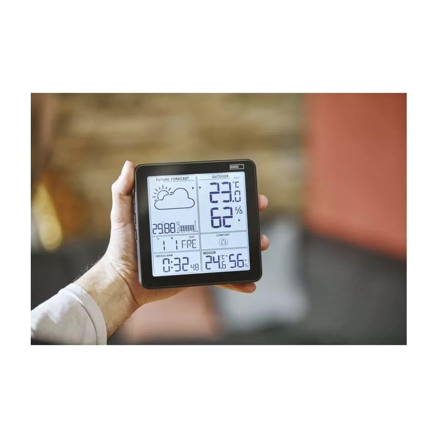 Kabellose Wetterstation mit Wecker 3xAA + 2xAAA schwarz