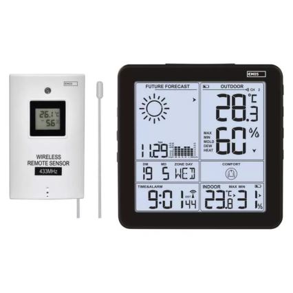Kabellose Wetterstation mit Wecker 3xAA + 2xAAA schwarz