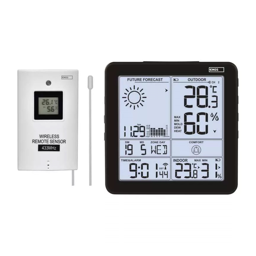 Kabellose Wetterstation mit Wecker 3xAA + 2xAAA schwarz