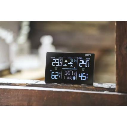 Kabellose Wetterstation mit Wecker 5V/3xAAA + 2xAAA schwarz