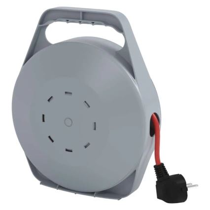 Kabeltrommel mit 4 Steckdosen, 10 m, grau/rot