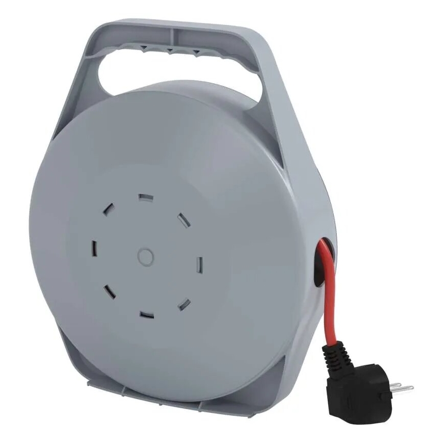Kabeltrommel mit 4 Steckdosen, 10 m, grau/rot