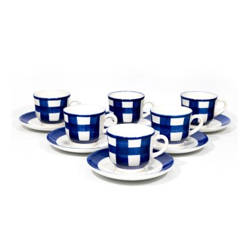 Kaffeeservice 6x Keramiktasse mit Untertasse weiß-blau