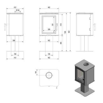 Kratki - Kaminofen aus Stahl 7 kW 150 mm