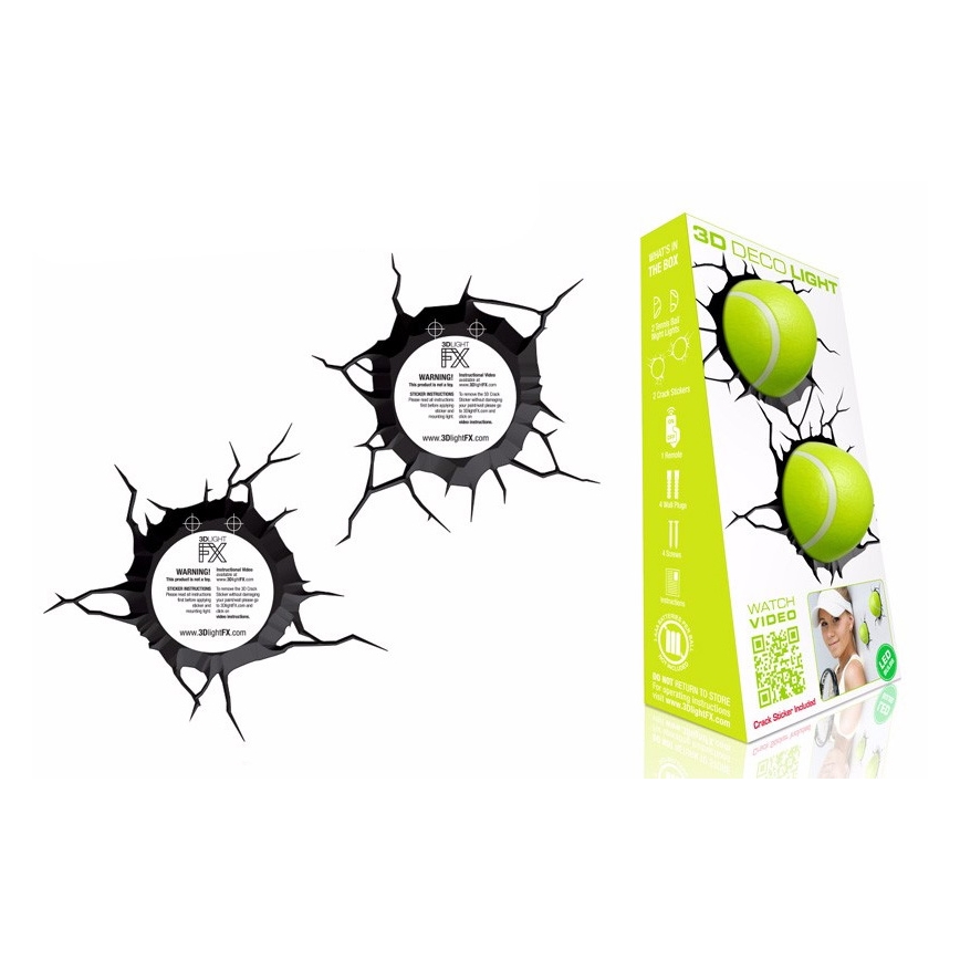 Kanlux 15182 - set 2x 3D Kinderleuchte TENNIS BALL 2xLED/3xAA