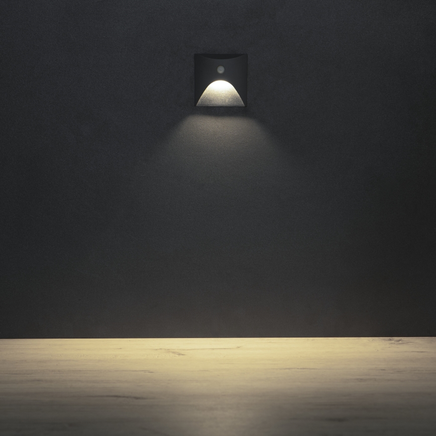 LED-Treppenleuchte EXIN mit Bewegungs- und Dämmerungssensor, 2,5 W / 230 V, 4000 K, IP65, anthrazit, eckig