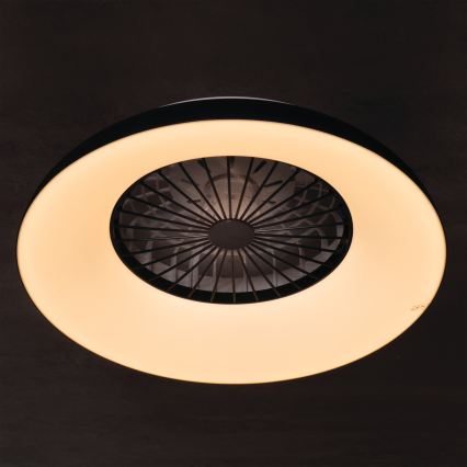 Dimmbares RGBW-LED-Deckenlicht mit Ventilator PLAVE PAN LED/48W/230V 3000-6500K Ø 60 cm schwarz + Fernbedienung