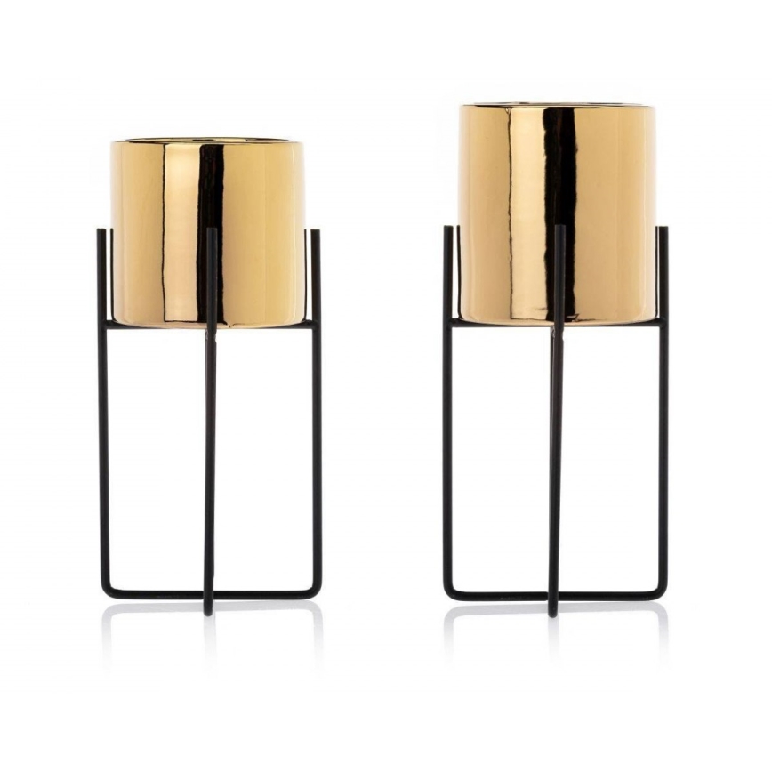 Keramik-Blumentopf FLORRI 23,6x10,4 cm schwarz/gold