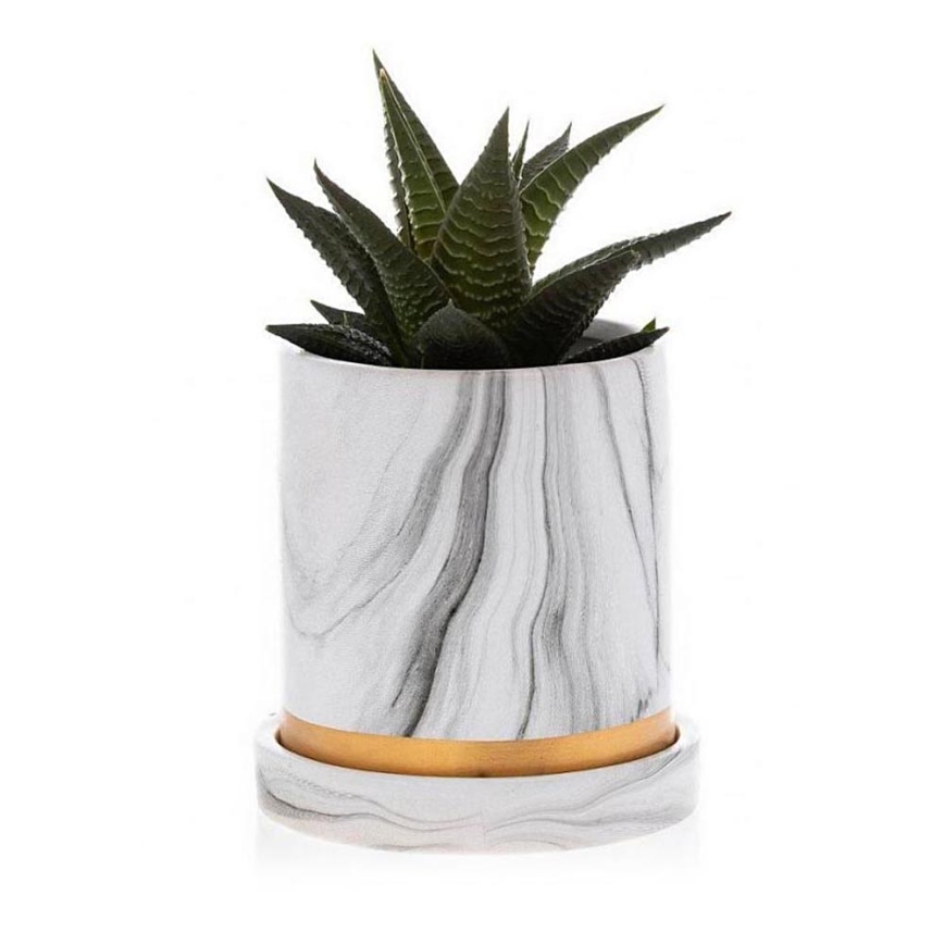 Keramik-Blumentopf mit Schale HANYA 11x11 cm Marmordekor