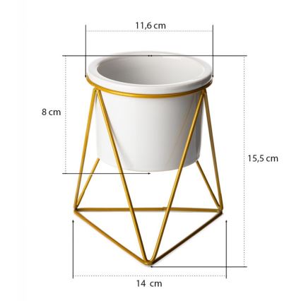 Keramik-Blumentopf SASYA 15,5x11,6 cm gold/weiß