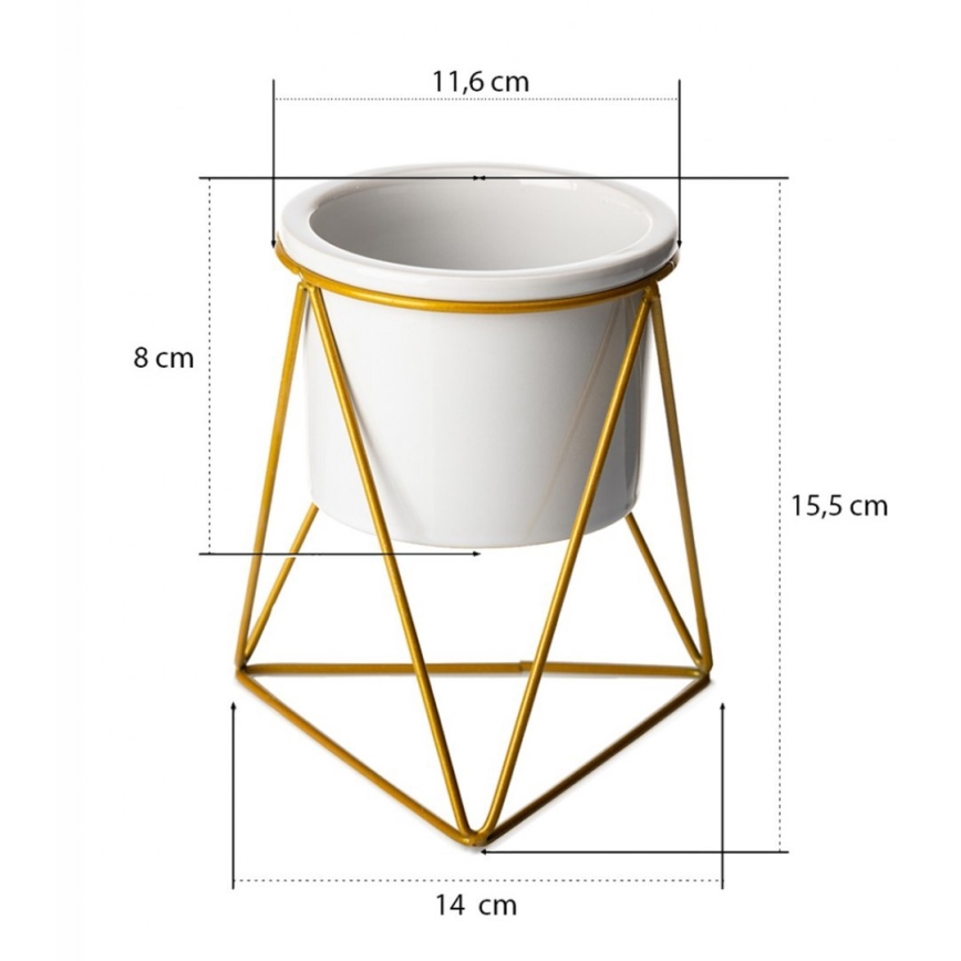 Keramik-Blumentopf SASYA 15,5x11,6 cm gold/weiß